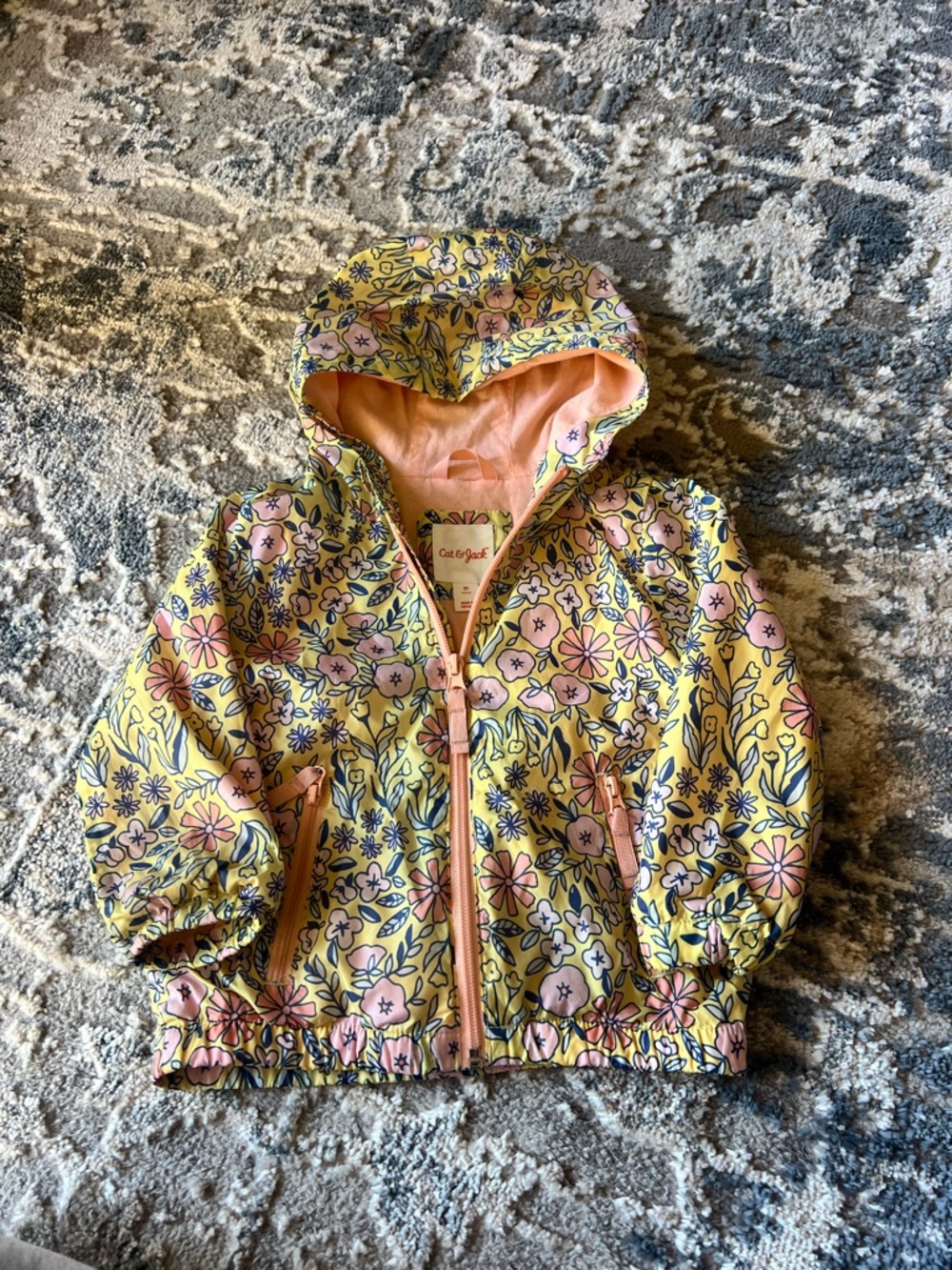 Cat & Jack Yellow Floral Hooded Raincoat with Pink Accents